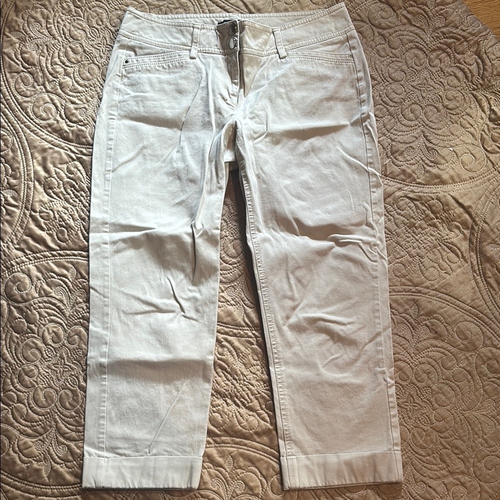 White House Black Market Light Tan Slim Crop Pants